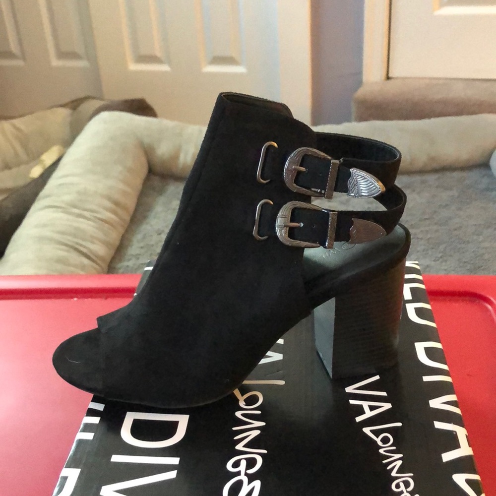Never Worn Black open toe suede heels